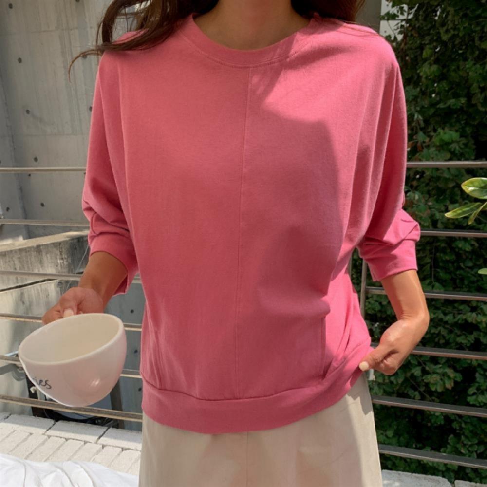 New Arrivals Open Run Women Casual Cotton Basic Cut Loose Fit 7 Sleeve Sweatshir