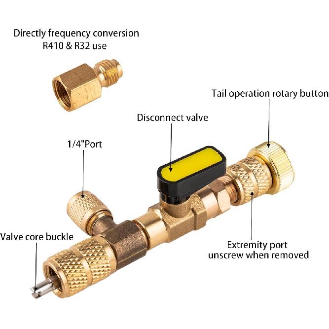 Высокий инструмент для снятия вентильного ядра и набор гаечных ключей для обслуживания ОВК с шестигранными адаптерами, двойной размер SAE 1/4 - 5/16, 5/16'', 3/8'', для сервиса холодильного оборудования