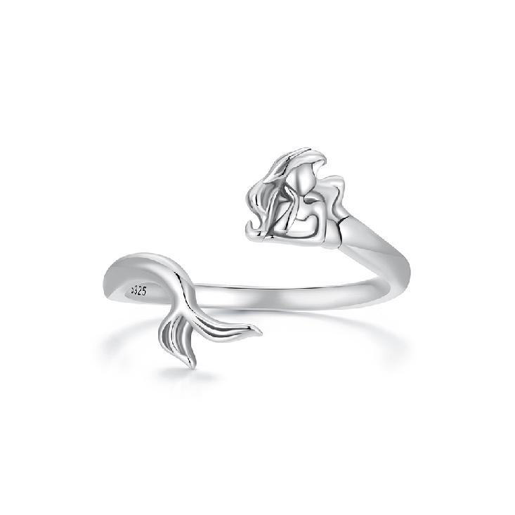 WOSTU 925 Sterling Silver Mermaid Opening Ring For Women Ocean Jewelry Holiday Gift Mermaid Tail Adjust Rings Anillo Party Gift