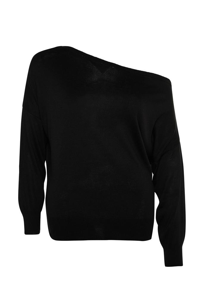 Женская мода, новый свитер большого размера, черный трикотаж с вырезом лодочкой, свитер