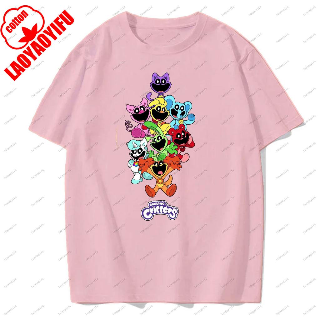 Улыбающиеся зверюшки Новая футболка Летняя дышащая футболка с круглым вырезом и коротким рукавом Мужская футболка Свободный свитшот для повседневной носки