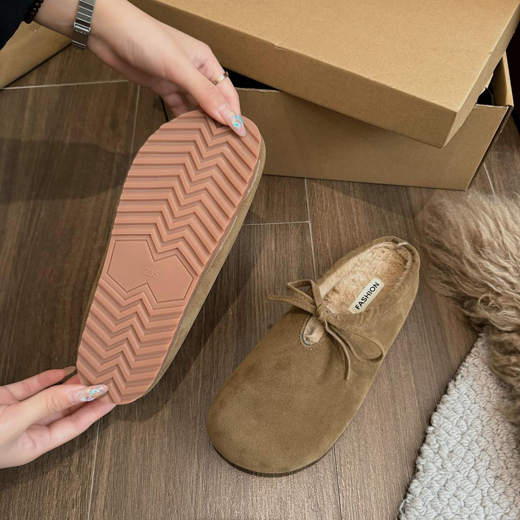 Fashion Shoes Woman 2024 Female Slippers Cover Toe Flock Low New Soft Flat Rubber Autumn Slides Rome Retro Fabric PU Hoof Heels Casual