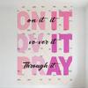 Motivational Inspirational Metal Tin Sign with 'On It Over It Through It' Uplifting Phrases, Gradient Pink-Purple Bold Letters O