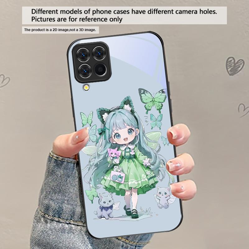 Q-версия Синяя Бабочка Для Samsung Galaxy A30 A31 A32 A33 A34 A35 A42 A30s A20 A25 A26 A51 A56 A54 A72 A73 70 Стеклянный Чехол для Телефона