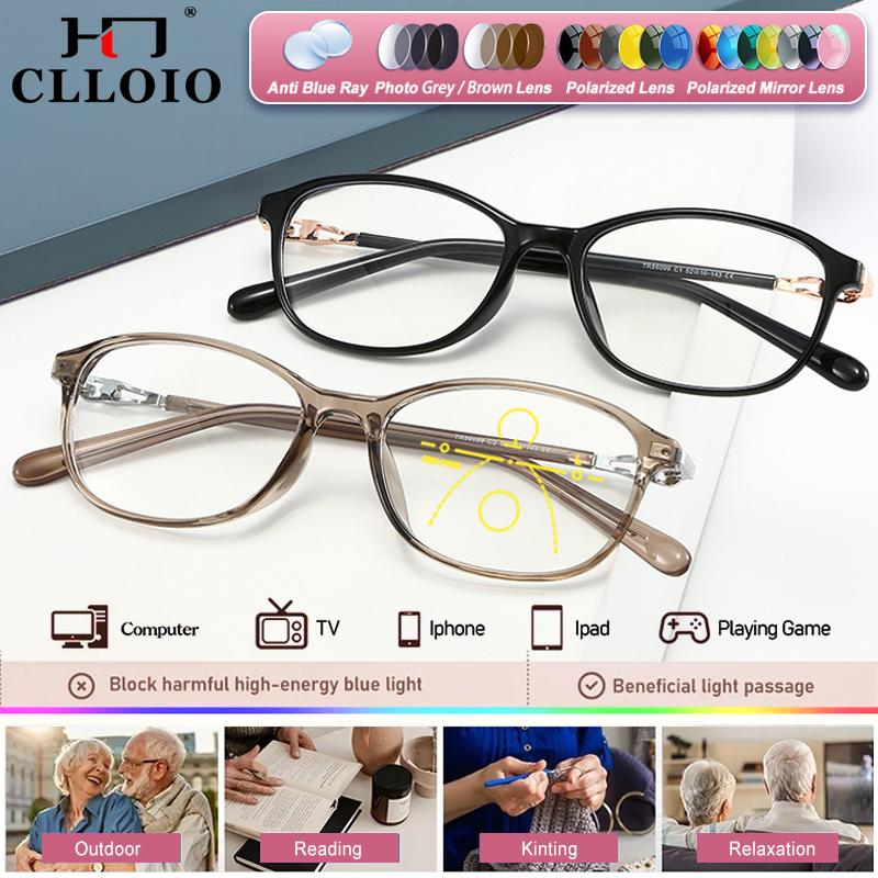 CLLOIO Высококачественные женские фотохромные прогрессивные рецептурные очки для чтения с защитой от синего света для близорукости и дальнозоркости