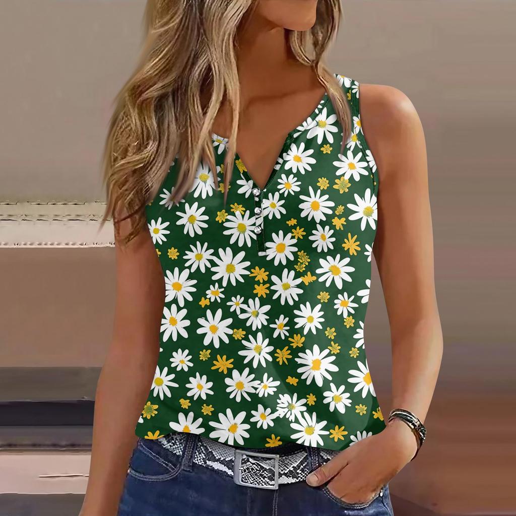 Women's Casual V Neck Printed Sleeveless Vest Tops Vest