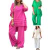 2 шт./комплект женский повседневный наряд с круглым вырезом и рукавом 3/4 средней длины топы с эластичной талией широкие длинные брюки комплект однотонная домашняя одежда