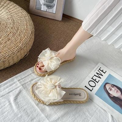 Модные женские летние тапочки онлайн знаменитые тапочки Ins Новые Джокер корейские феи ветер сетка бант слово перетаскивание дышащие износостойкие