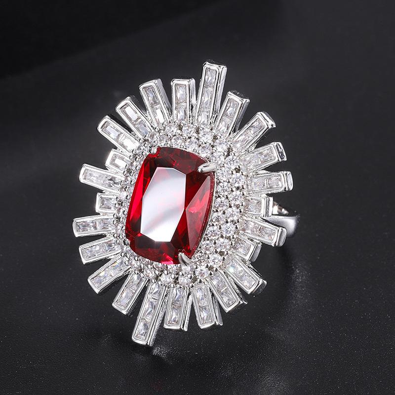 Изделие инкрустировано бриллиантами, кольцо с цветным цирконием, преувеличенные украшения, кольцо с цирконием, новый женский стиль