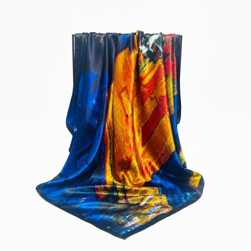 Women Fashion Square Vintage Print Satin Neckerchief Sun-Proof Scarf Scarves Shawl High Quality 1PC 90*90cm