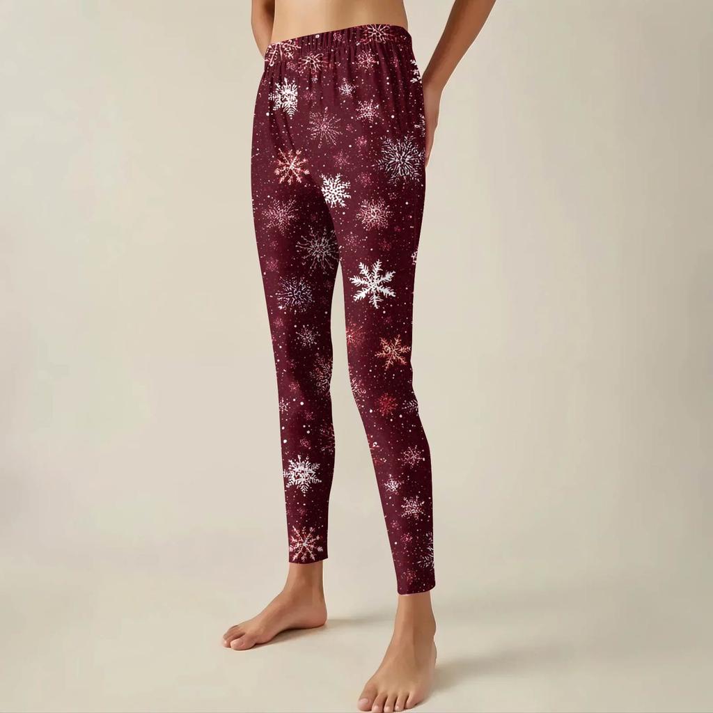 Women's Pants Christmas Printed Stretchy Soft Bottoms Casual Home Sleeping Pants