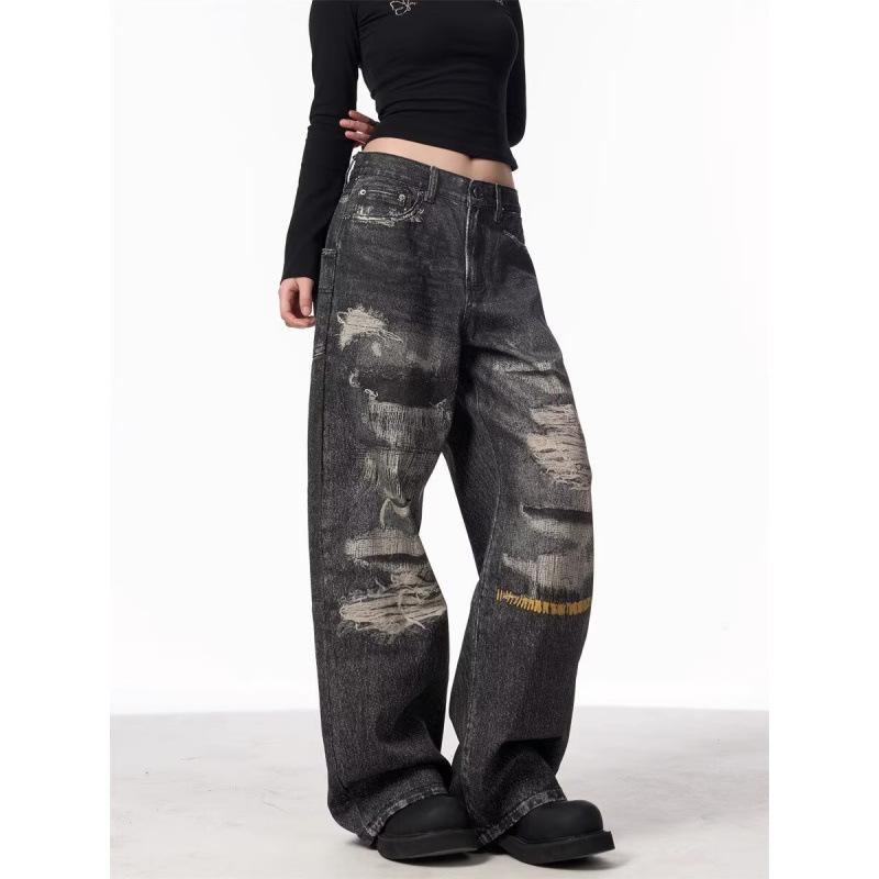 Мужские прямые джинсы JYL, трансграничные, винтажные, с окрашиванием тай-дай, стираные, уличные, свободные, джинсовые брюки