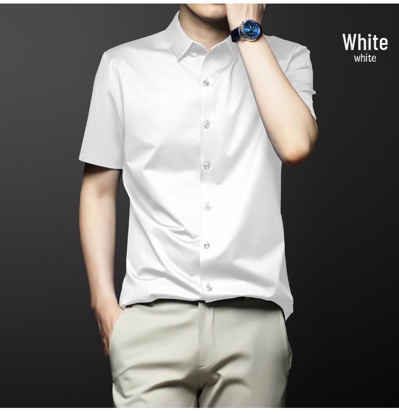 Мужская деловая рубашка с коротким рукавом из ледяного шелка, не мнущаяся