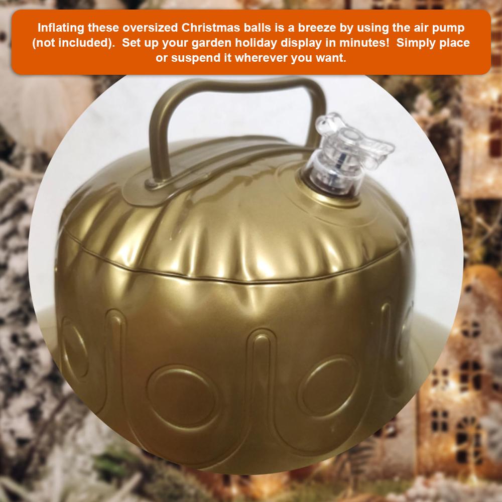 17.7 Inches Inflatable Christmas Ball PVC Large Jingle Bell Bow Decorations for Outdoors Garden Yard Lawn