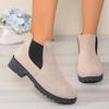 Women's Round Head Suede British Women's Leather Boots Elastic Martin Boots Short Boots Thick High Heel Women's Shoes-Boots