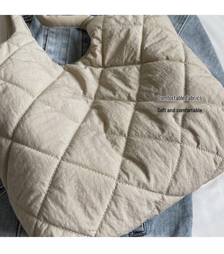 Стеганая хлопковая сумка-тоут в корейском стиле - Большая вместимость, Повседневная наплечная сумка для осени/зимы 2025.