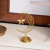 Artistic Middle Eastern Iron Moon Star Sculpture With Base Eid Ramadans Hollowout Ornament for Muslims Party Supplies