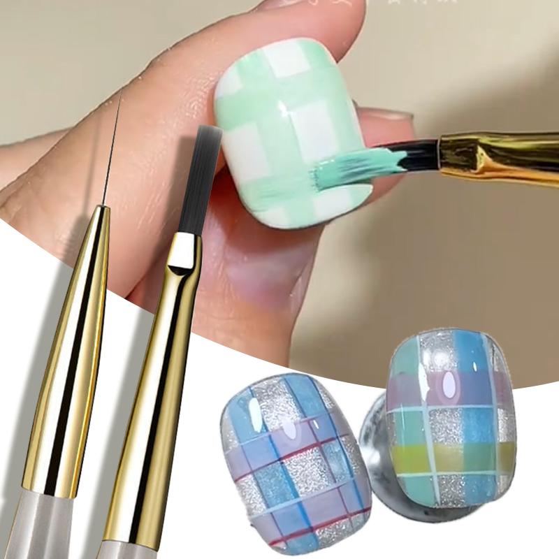 French Plaid Nail Art Brush Tartan & Line Stripe Grid Pattern Drawing Pen for DIY UV Gel Extension Painting Supplies Nail Brush