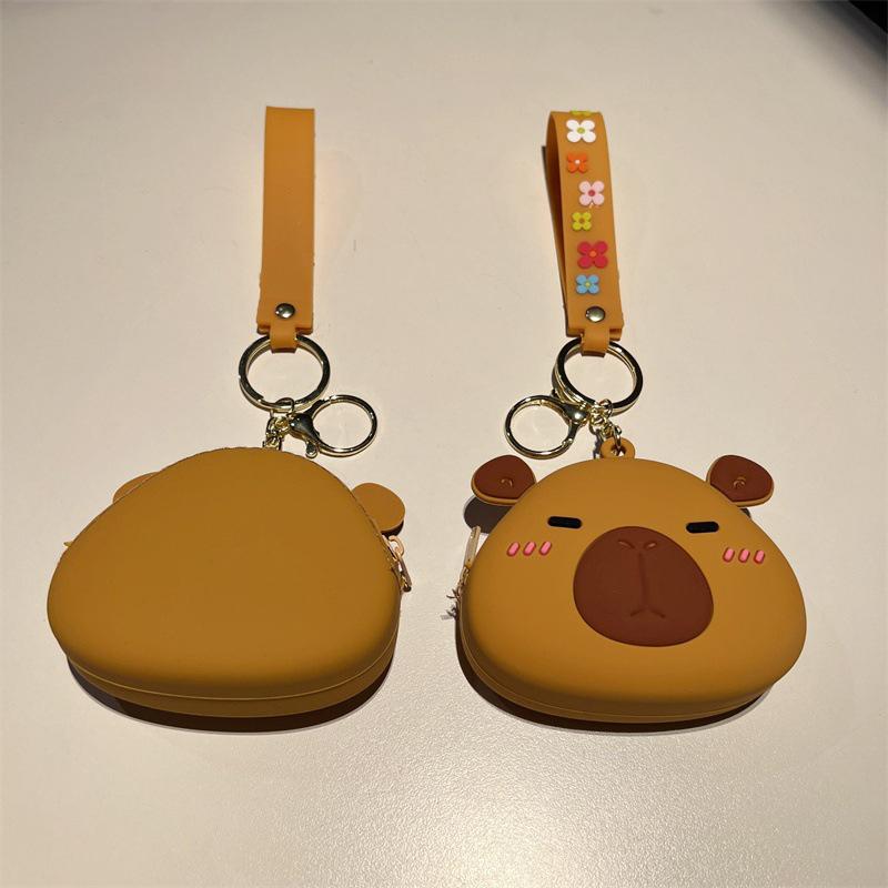 Cute Silicone Earphone Storage Bag Cartoon Capybara Coin Purse Girls Wallet Bags Pendant With Wrist Strap Keychain