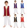 Boys Praise Dance Outfit Mock Neck Long Sleeve Satin Top Elastic Waistband Wide Leg Pants Sequins Robe