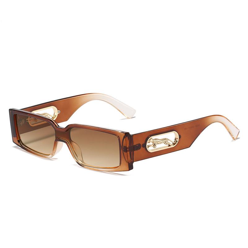 Fashion Rectangle Sunglasses Women Candy Colors Gradient Eyewear Shades UV400 Vintage Metal Cheetah Decoration Sun Glasses EMA