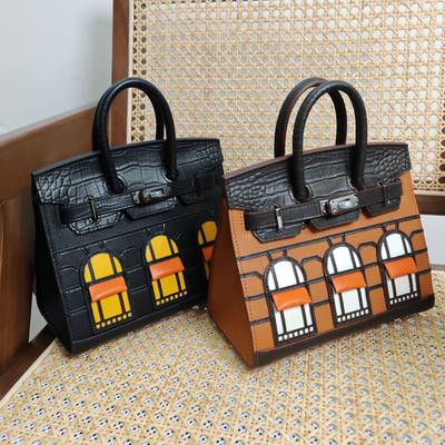 Cross Border New 20 см Маленькая сумка из натуральной кожи Platinum женская сумка из коровьей кожи с контрастным узором под крокодила повседневная сумка