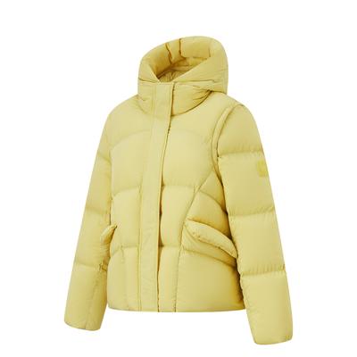 Li Ning Fitness Series Простая однотонная свободная куртка-пуховик с капюшоном и молнией для женщин, верхняя одежда, парафиново-желтый AYMU086-3