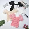 2025 Summer Women's French Square Neck Hollow-Out Puff Sleeve Knit Top
