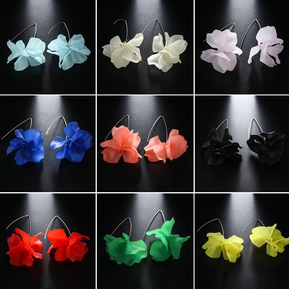 Fashion Women Jewelry Long Drop Bohemia Hook Resin Petal Dangle Stud Flower Earrings