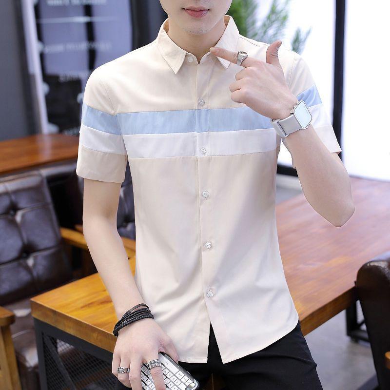 Summer Men's Short-sleeved Shirt Trend Fashion Embroidery Shirt Slim Work Men's Professional Inch Shirt
