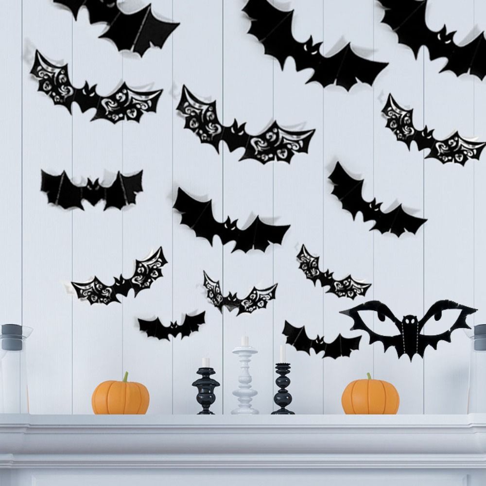 12 шт. Черная 3D наклейка «Летучие мыши» ПВХ жуткая летучая мышь наклейка на стену летучая мышь наклейка для помещений