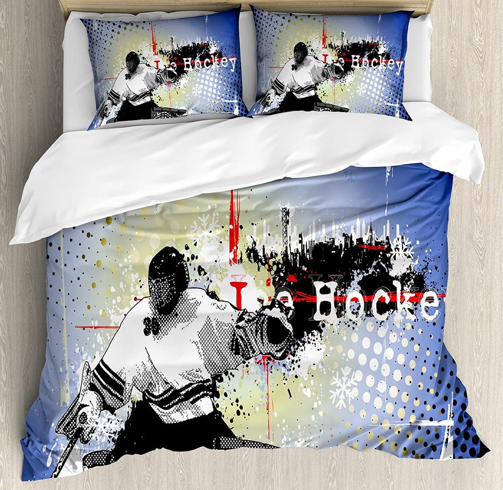 3Pcs Bedding Collection Ice Hockey Playing Field Home Textile Duvet Cover Pillow Case Boy Kid Teen Girl Bedding Covers Collection