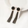 Серьги с черной бахромой и кристаллами, длинные геометрические серьги с кисточками для женщин, модные ювелирные изделия AVE