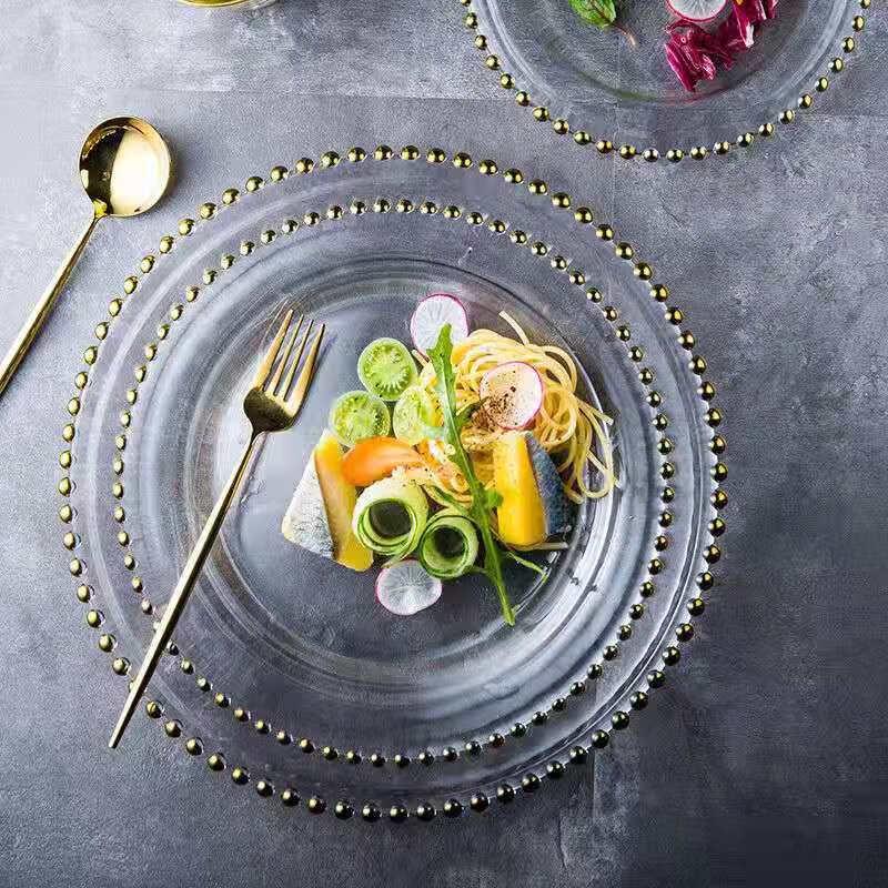 VAKADA Gold Bead Glass Serving Plates - 2 Pack