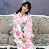 RAVIR Yukata Refreshing White Background with Watercolor and Soft Pink Floral Includes a Fluffy Obi Belt and One Size Fits All Women's 3-Piece Set