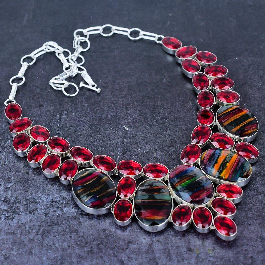 Натуральное дихроичное стекло, гранат 925 стерлинговое серебро ювелирное ожерелье 18" q2o62