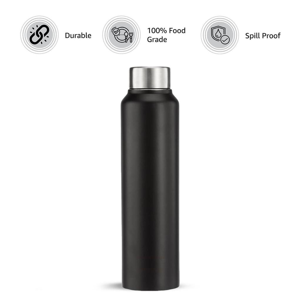 Stainless Steel Water Bottle | BIS-Approved | 900ml (Matte Black)