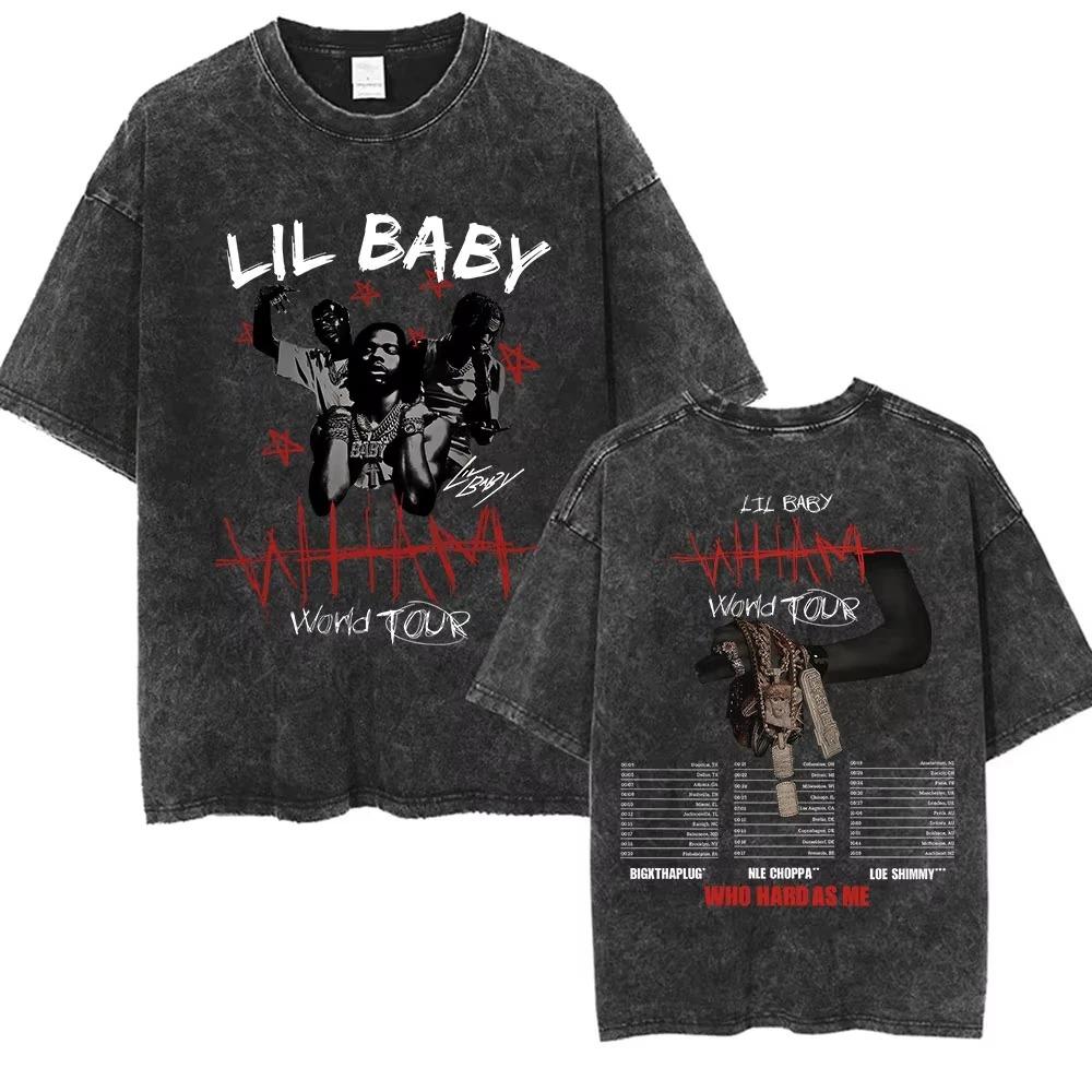 Женская хип-хоп рэп футболка с коротким рукавом Lil Baby Wham Мировой тур Мерч Футболка Ретро Стирка Высококачественная Футболка