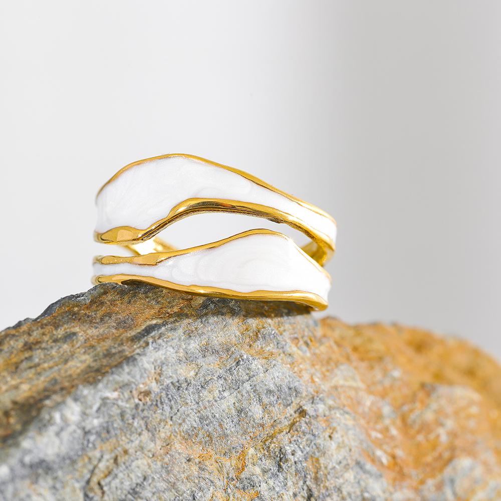 Eetit Fashion White Enamel Creative Irregular 316 Stainless Steel Open Ring Waterproof Women Jewelry Stylish Charm Bijoux New