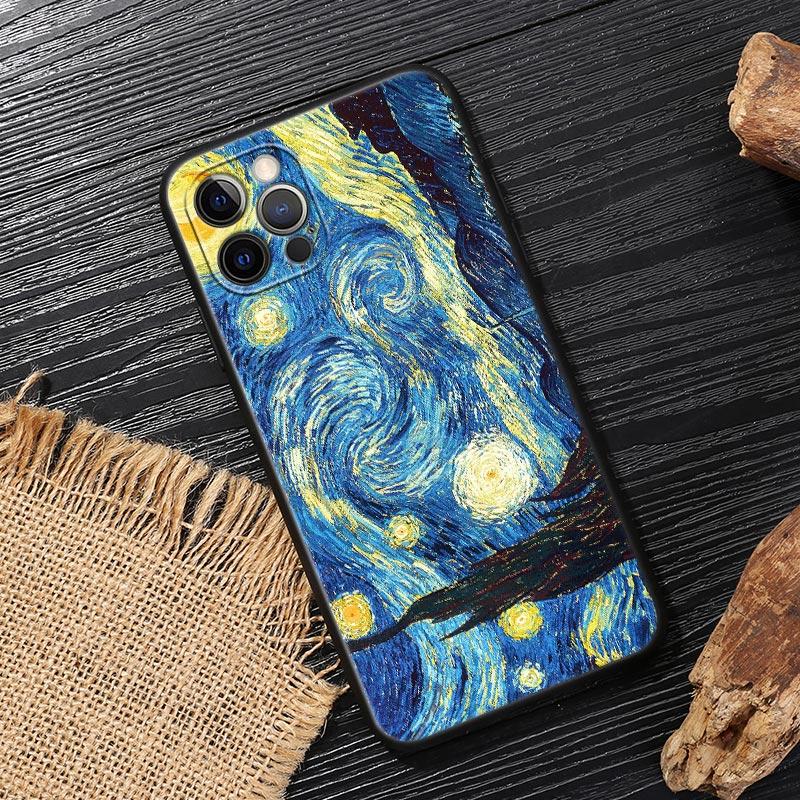 Ван Гог Звездная ночь Кот Масляная живопись Чехол Для iphone 15 Pro 14 11 12 13 Pro Max Mini XS X 7 8 14 Plus SE2020 Чехлы Мягкая обложка