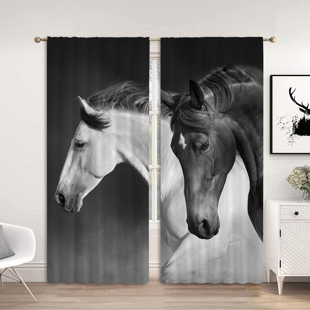 2 шт. дикая лошадь, черные животные, для мальчиков и детей, шторы, жалюзи, оконное оформление для спальни, офиса, кухни, гостиной, кабинета, домашнего декора