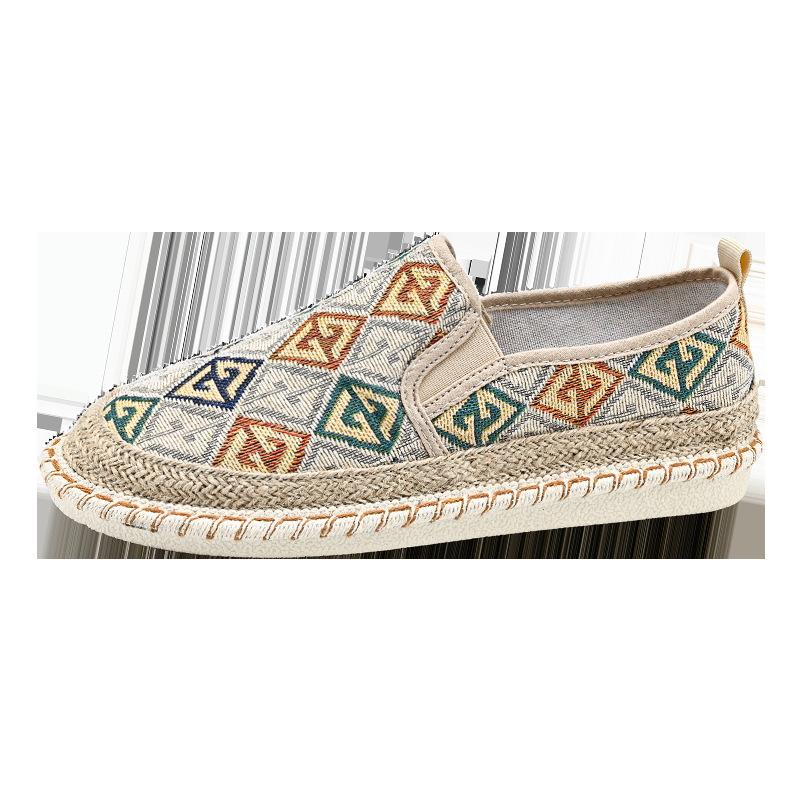 Мужские туфли из ткани Old Beijing 2024 года, новые летние дышащие повседневные туфли с одной педалью, модные универсальные парусиновые туфли