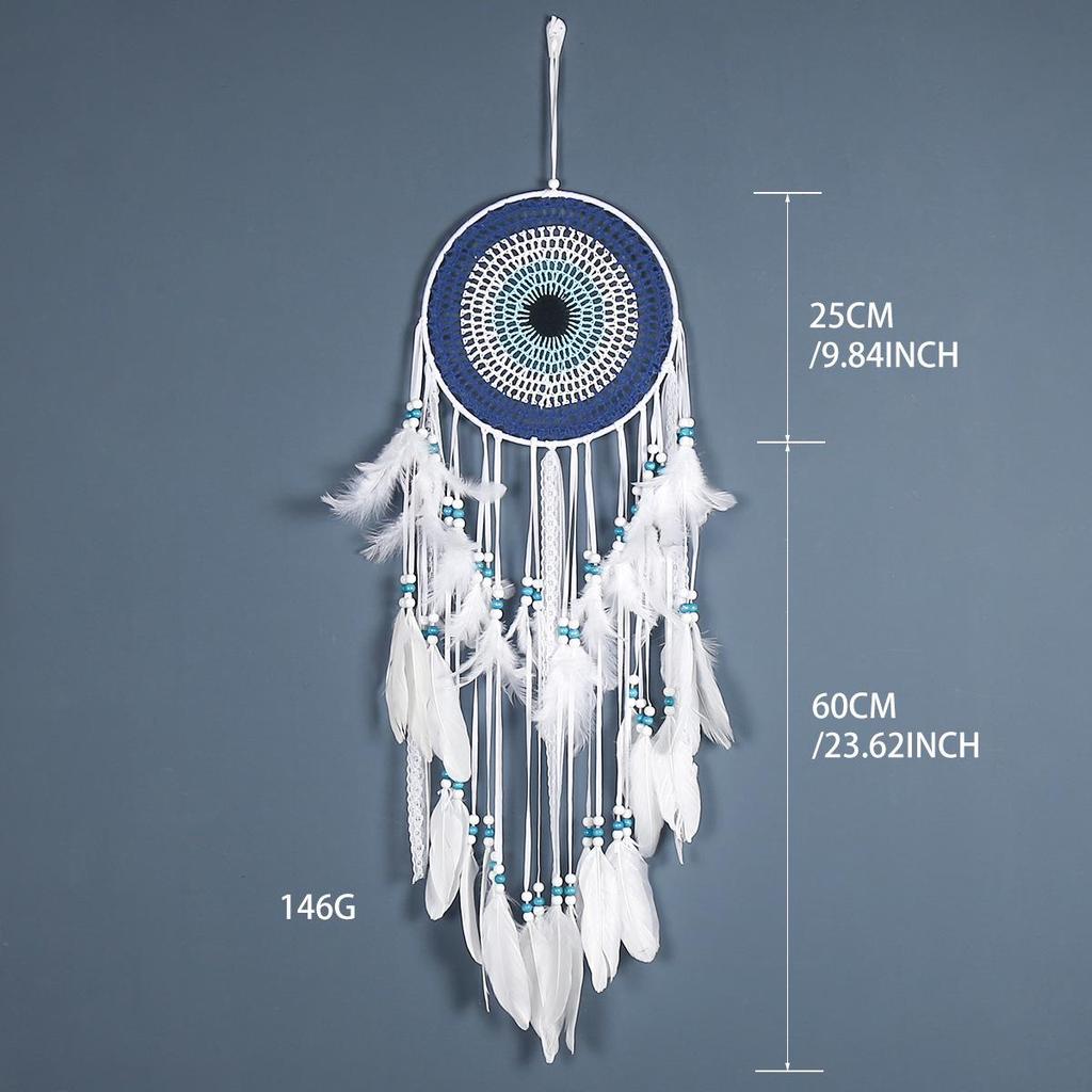 Evil Eye Feather Dream Catcher Pendant - Handmade Decorative Woven Craft