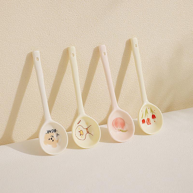 Керамическая ложка для супа, ложка для круп, милая бытовая посуда, расписанная кофейная ложка, ложка для варенья, подарочная ложка для десерта, кухонная утварь