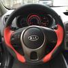Для Kia Forte 2009-2014 Soul Rio Оригинальная Черно-Красная Кожаная Нескользящая Накладка на Руль Автомобиля с Ручной Вышивкой