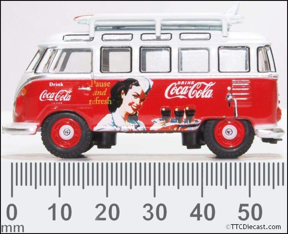 Oxford 1962 Volkswagen Bus T1 Coca-Cola Фургон для доставки с доской для серфинга Металлическая модель автомобиля, 1/76