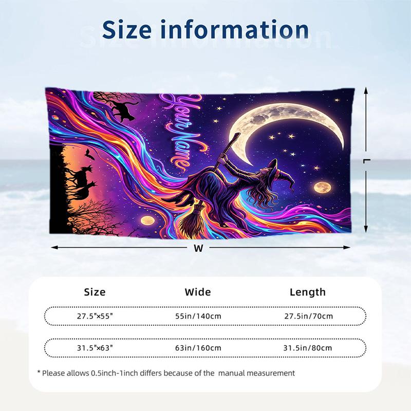 Witchcraft Theme Beach Towel Personalized Custom Name & Text Soft Quick Dry Beach Towel for Swimming Travel
