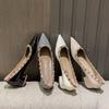 New Nude Patent Leather Rivets Pointed Flat Shoes Women's Versatile Thick Heel Low Heel Soft Sole Temperament Light Mouth Single Shoes