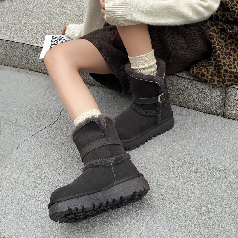 Grey thick-soled snow boots for women, winter two wear velvet thickened snow cotton shoes for women, long tube