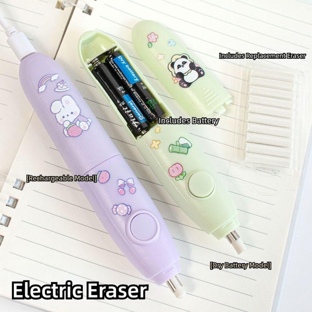 Cartoon Design Automatic Eraser Battery Powered No Debris Eraser Electric Eraser Set  Students Use